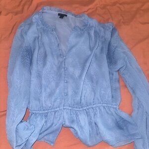 Ann Taylor Soft Blue Ruffled Blouse
